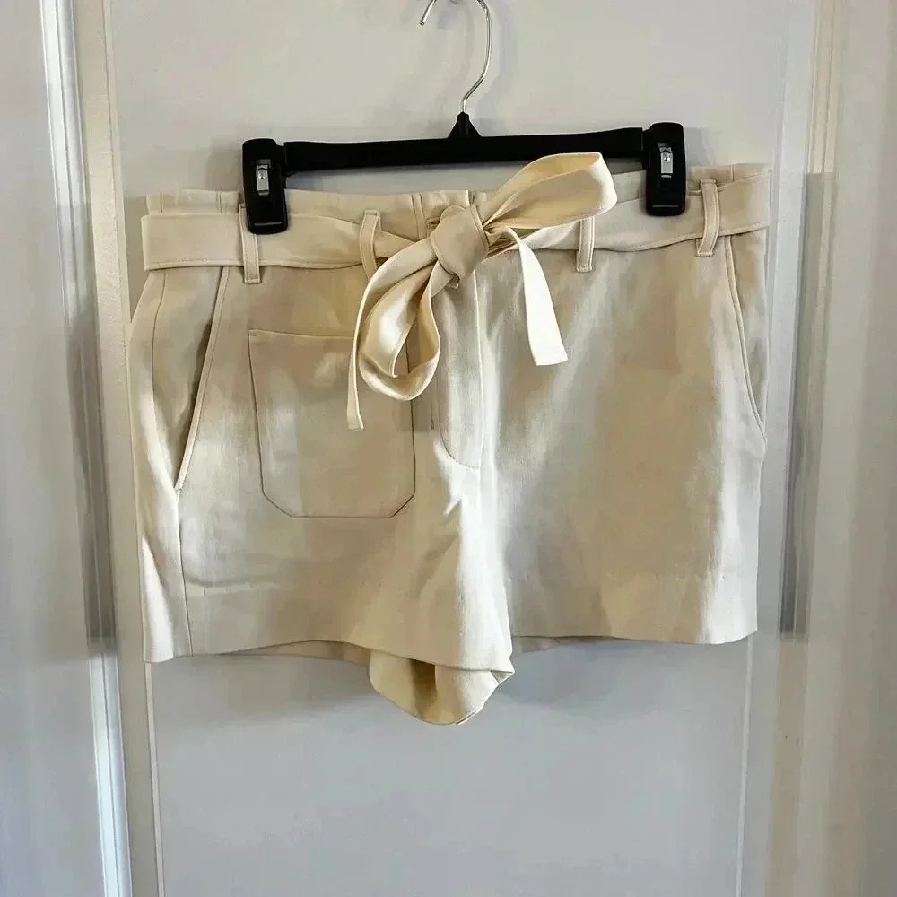 79 Helmut Lang Waist Tie Shorts Size 4 Color Cream - Picture 2 of 6